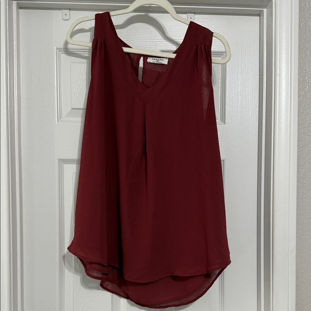 Zenana Outfitters V-Neck Wine Blouse